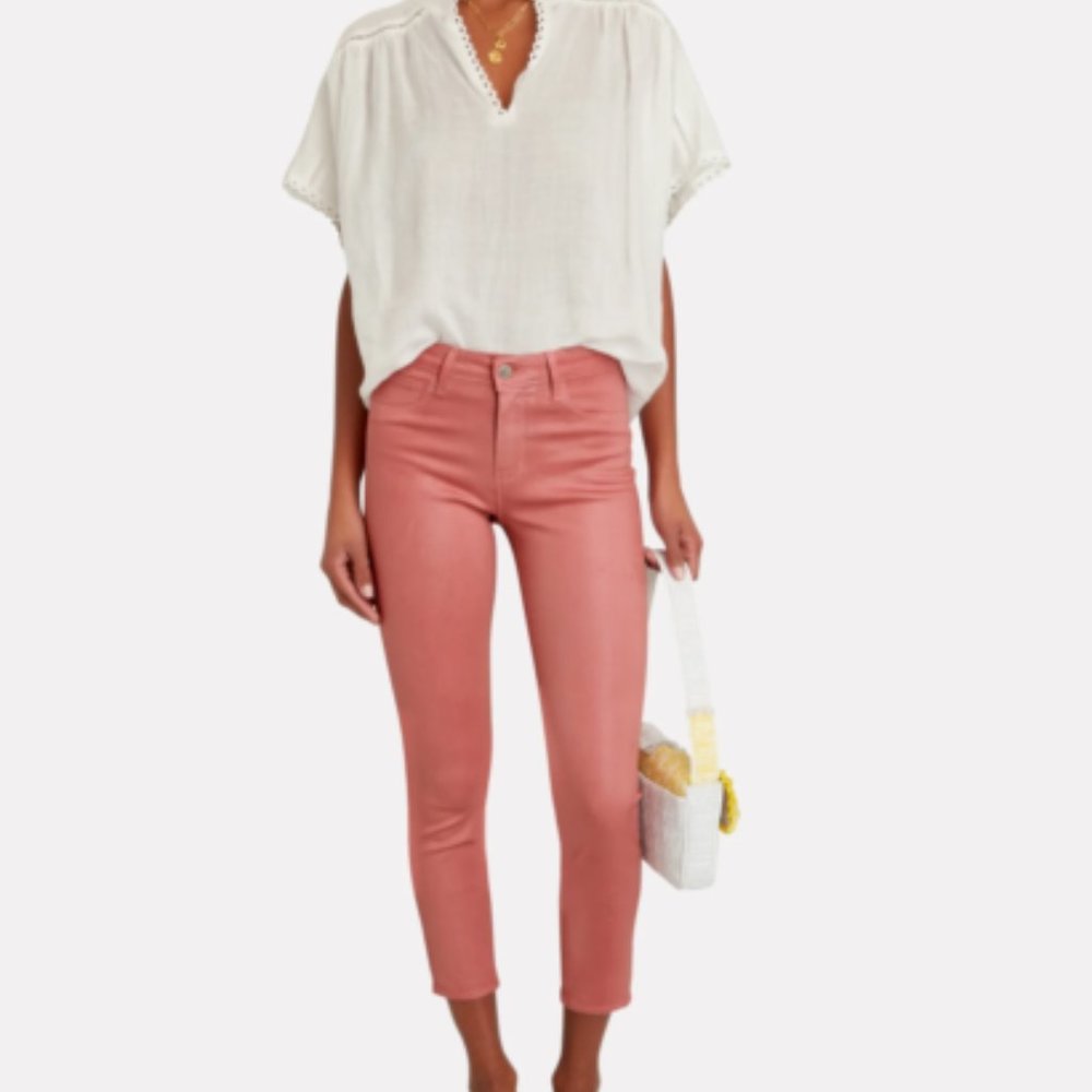 SOLD! L’AGENCE Margot High Rise Skinny Jeans Coated Dusty Rose - Picture 1 of 15